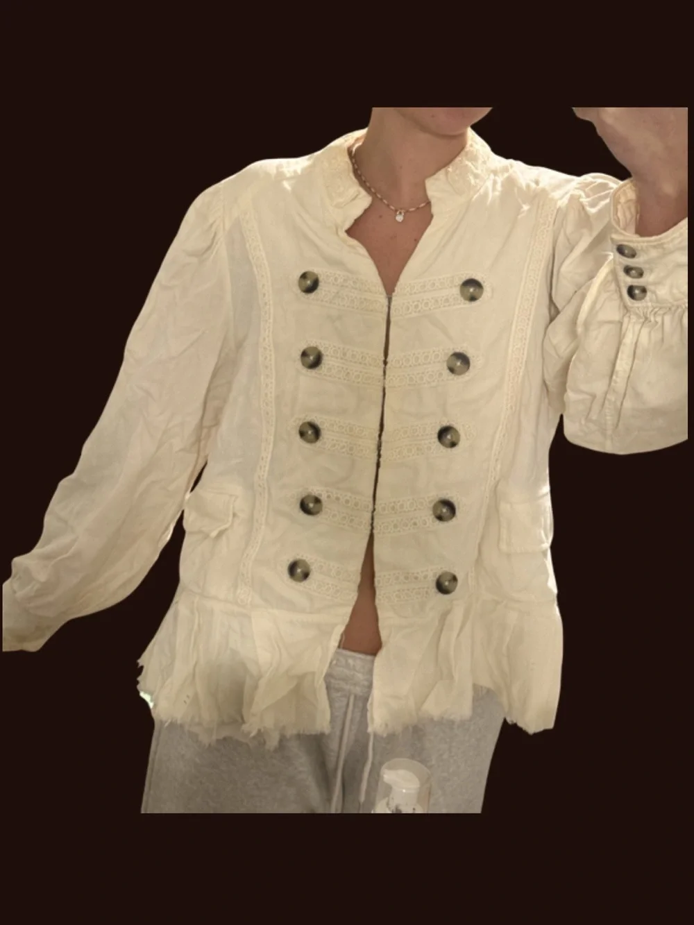Cream Military-Style Button Blouse - Picture 2 of 6